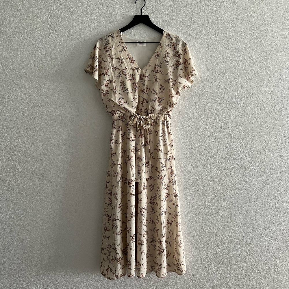 Sienna Sky Pink and Cream Pleated Midi Sundress